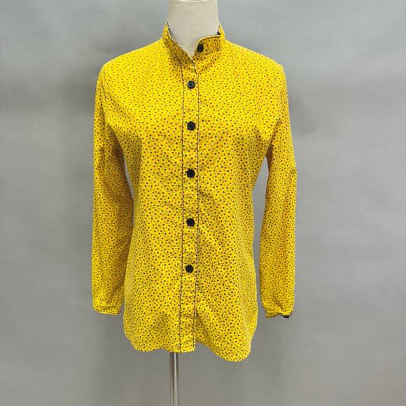 Vintage‎ 70s yellow twill floral print button up long sleeve top Size Small - Picture 16 of 16